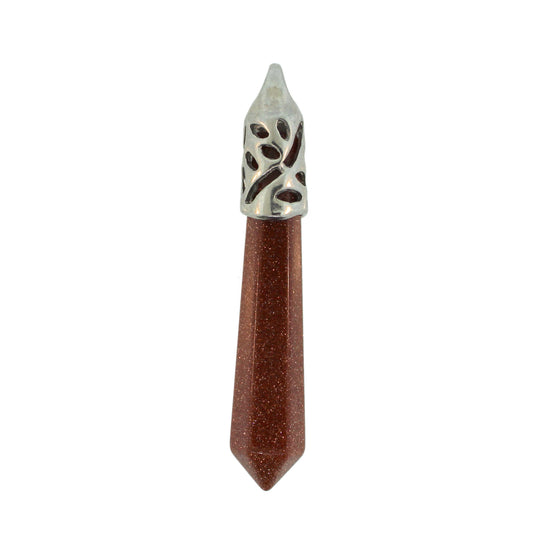 62mm Brown Goldstone Man Made Inlay Cap Taper Point Pendants