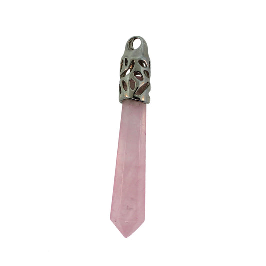 62mm Rose Quartz Inlay Cap Taper Point Pendants