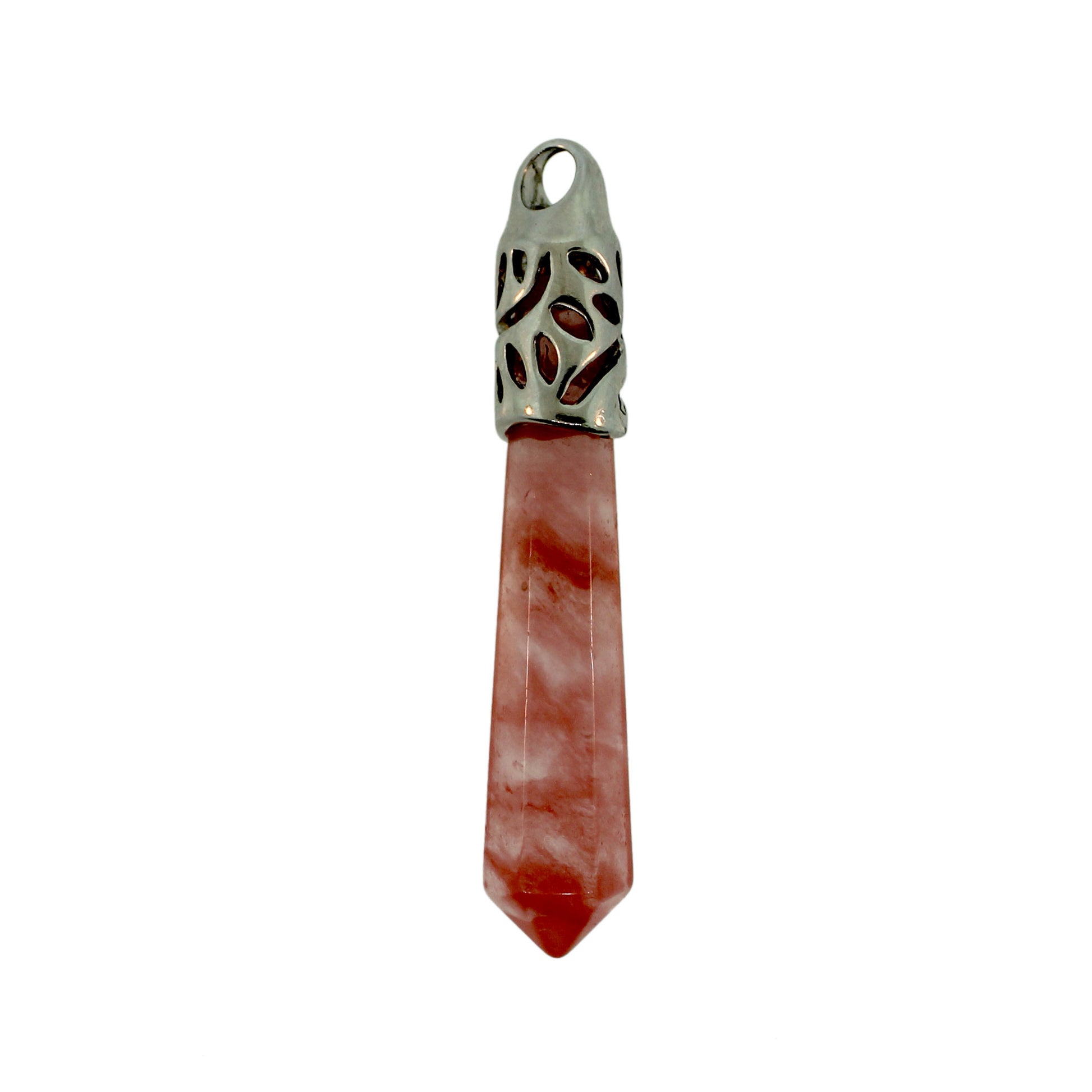 62mm Cherry Quartz Glass Inlay Cap Taper Point Pendants
