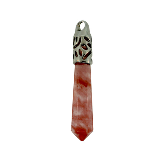 62mm Cherry Quartz Glass Inlay Cap Taper Point Pendants