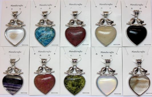 35X49mm Assorted Stone Love Bird & Heart Pendants