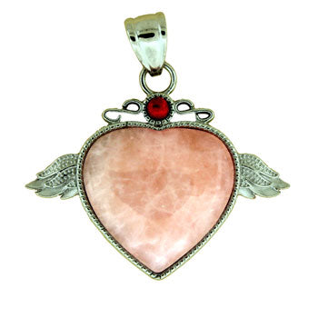 50X42mm Rose Quartz Angel Wing & Heart Pendants