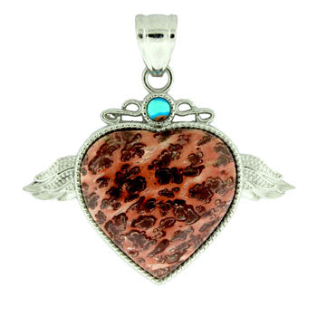 50X42mm Red Picture Jasper Angel Wing & Heart Pendants
