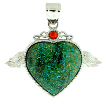 50X42mm Blue Chrysocolla Jasper Dyed Angel Wing & Heart Pendants