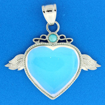 50X42mm Opalite Glass Angel Wing & Heart Pendants