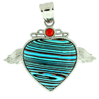 50X42mm Synthetic Calsilica Angel Wing & Heart Pendants