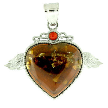 50X42mm Flower Smoky Quartz Angel Wing & Heart Pendants