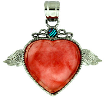 50X42mm Cherry Quartz Glass Angel Wing & Heart Pendants