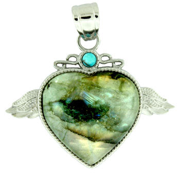50X42mm Labradorite Angel Wing & Heart Pendants