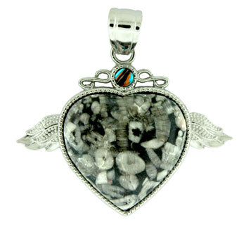 50X42mm Insect Fossil Jasper Angel Wing & Heart Pendants