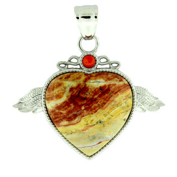 50X42mm Rainbow Picasso Stone Angel Wing & Heart Pendants