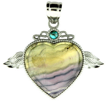 50X42mm Fluorite Angel Wing & Heart Pendants