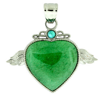 50X42mm Green Aventurine Angel Wing & Heart Pendants