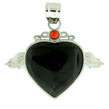 50X42mm Black Jasper Angel Wing & Heart Pendants
