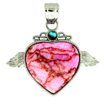 50X42mm Pink Matrix Stone Angel Wing & Heart Pendants