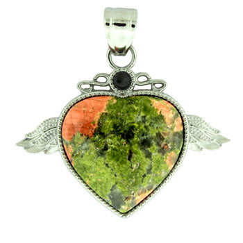 50X42mm Unakite Angel Wing & Heart Pendants