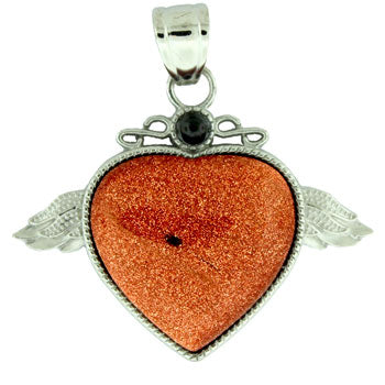 50X42mm Brown Goldstone Man Made Angel Wing & Heart Pendants