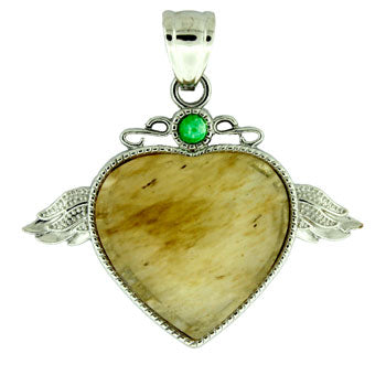 50X42mm Rutilated Quartz Glass Angel Wing & Heart Pendants
