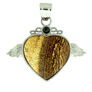 50X42mm Picture Jasper Angel Wing & Heart Pendants