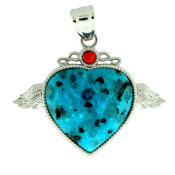 50X42mm Aqua Quartz Dyed Angel Wing & Heart Pendants