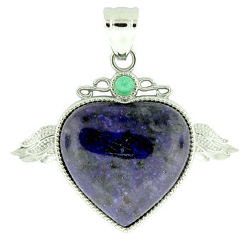 50X42mm Lapis Jasper Dyed Angel Wing & Heart Pendants