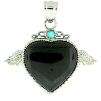 50X42mm Synthetic Black Agate Angel Wing & Heart Pendants