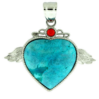 50X42mm Turquoise Jasper Dyed Angel Wing & Heart Pendants