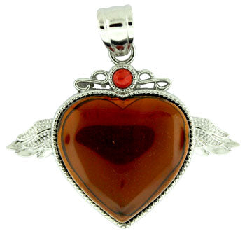 50X42mm Smoky Quartz Glass Angel Wing & Heart Pendants