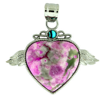50X42mm Purple Jasper Dyed Angel Wing & Heart Pendants