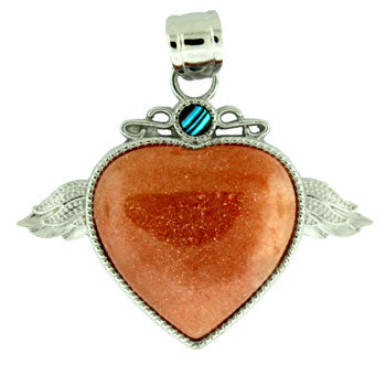 50X42mm Brown Goldstone Man Made Angel Wing & Heart Pendants