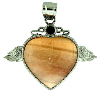 50X42mm Pink Aventurine Angel Wing & Heart Pendants