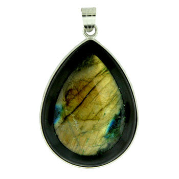 32X47mm Labradorite And Black Stone Pear Pendants