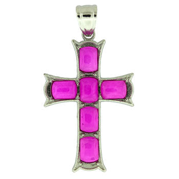 33X53mm Dyed Pink Serpentine Cross Pendants