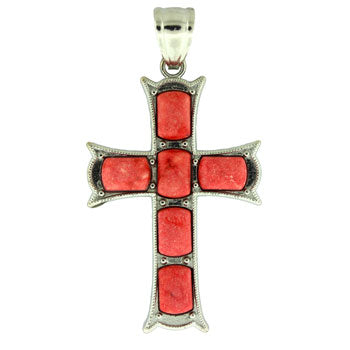 33X53mm Synthetic Coral Cross Pendants