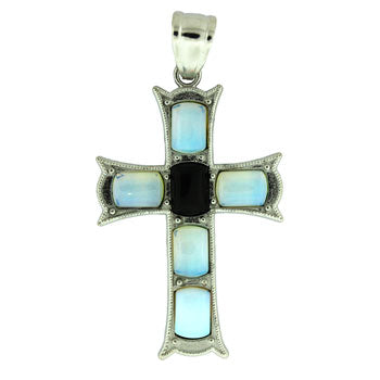 33X53mm Opalite Glass And Black Stone Cross Pendants