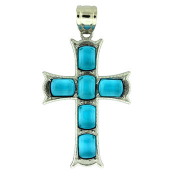 33X53mm Blue Topaz Quartz Glass Cross Pendants