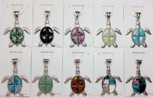 42X48mm Assorted Stone Swimming Turtle Pendants