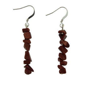 Brown Goldstone Man Made Chip Earrings