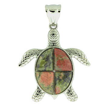 42X48mm Unakite Swimming Turtle Pendants