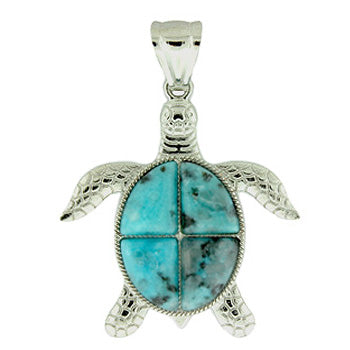 42X48mm Dyed Aqua Quartz Swimming Turtle Pendants