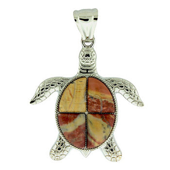 42X48mm Rainbow Picasso Stone Swimming Turtle Pendants