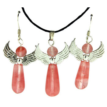 20-30mm Cherry Quartz Glass Angel Pendants & Earrings