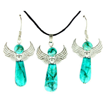 20-30mm Dyed Green Matrix Stone Angel Pendants & Earrings