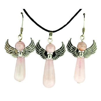 20-30mm Rose Quartz Angel Pendants & Earrings