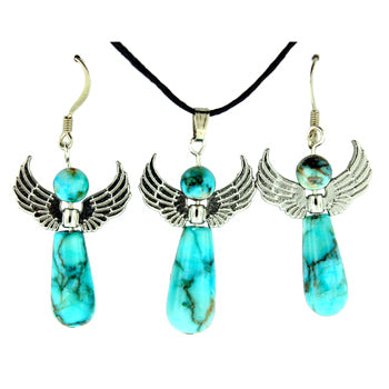 20-30mm Dyed Turquiose Jasper Angel Pendants & Earrings