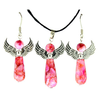 20-30mm Dyed Pink Matrix Jasper Angel Pendants & Earrings