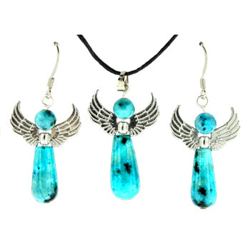 20-30mm Dyed Aqua Quartz Angel Pendants & Earrings