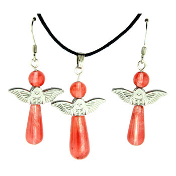 20-30mm Cherry Quartz Glass Angel Pendants & Earrings