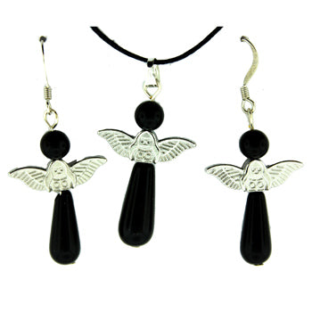 20-30mm Synthetic Black Agate Angel Pendants & Earrings