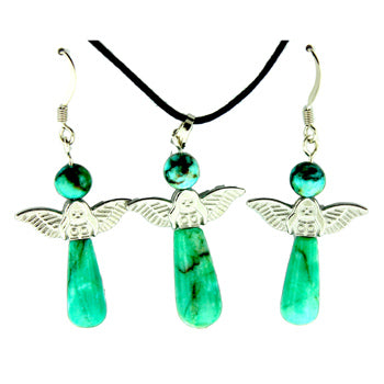 20-30mm Dyed Green Matrix Stone Angel Pendants & Earrings